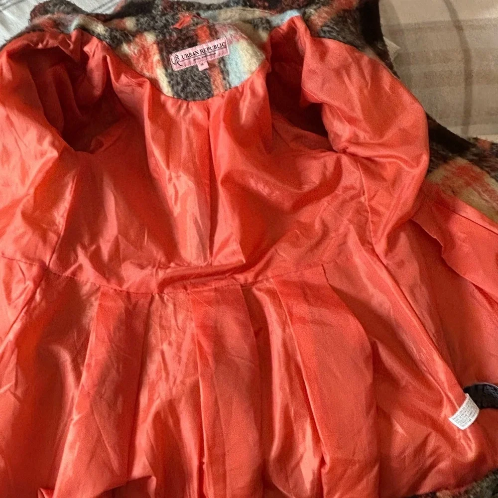 NWOT Urban Republic Plaid Girls Coat with Faux Fur Hood Size 16